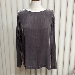 J. Jill Velvet SILK blend Top blouse drop shoulder long sleeve soft gray size M